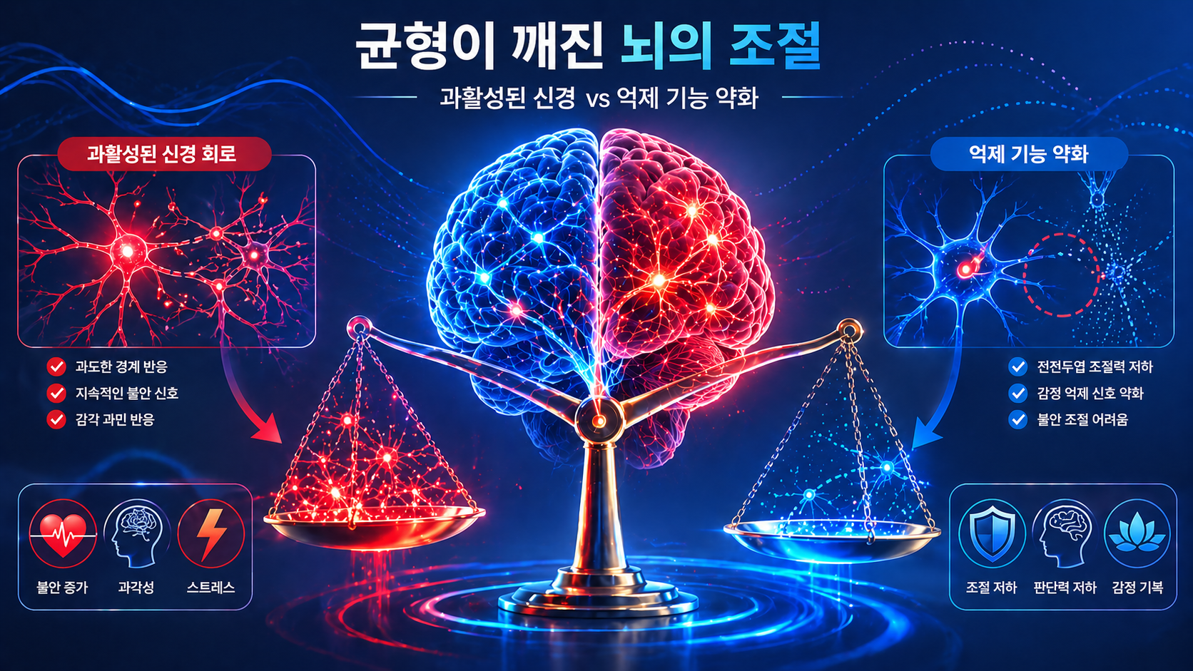 공황장애 신경계 균형 변화와 자율신경 반응을 설명하는 이미지