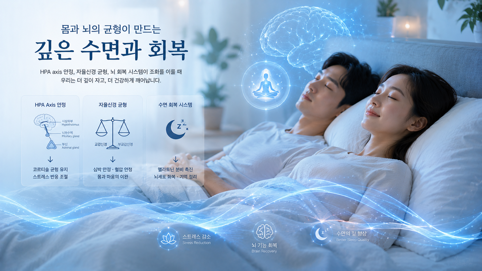 불면증 수면조절과 HPA axis 스트레스 반응 시스템을 표현한 이미지