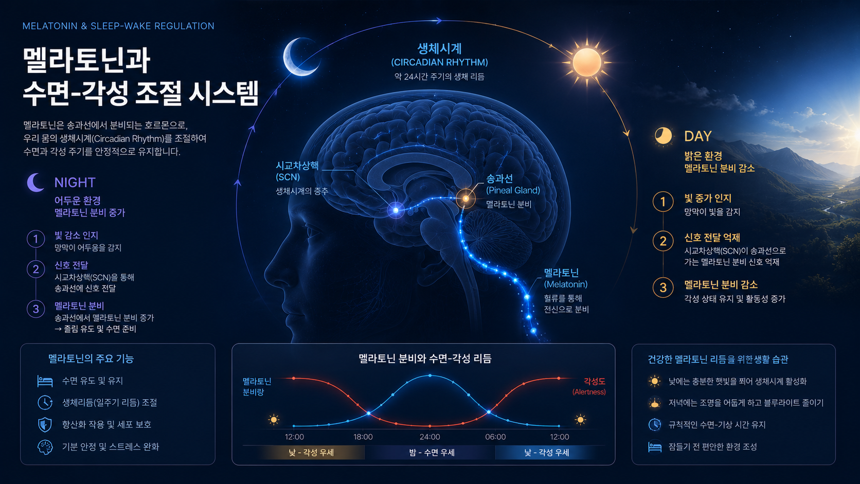 불면증 수면조절 시스템과 멜라토닌 리듬을 표현한 한국인 여성 이미지