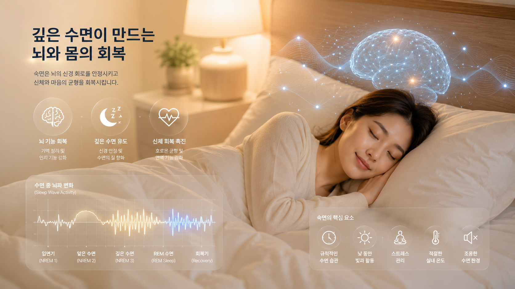 불면증 각성 시스템과 건강한 수면 신경계 안정 이미지