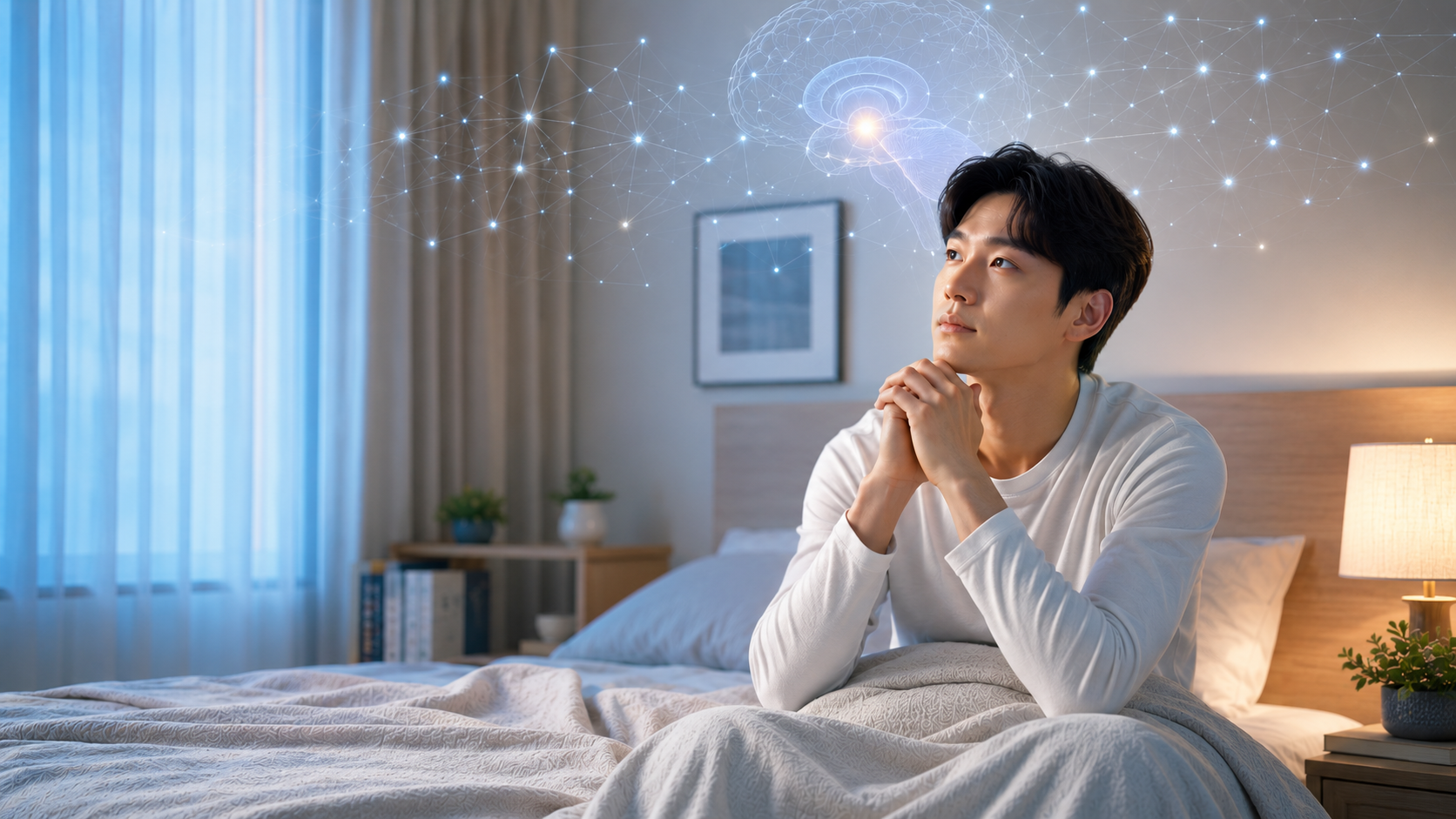 불면증 각성 시스템과 뇌 기능 변화를 설명하는 이미지