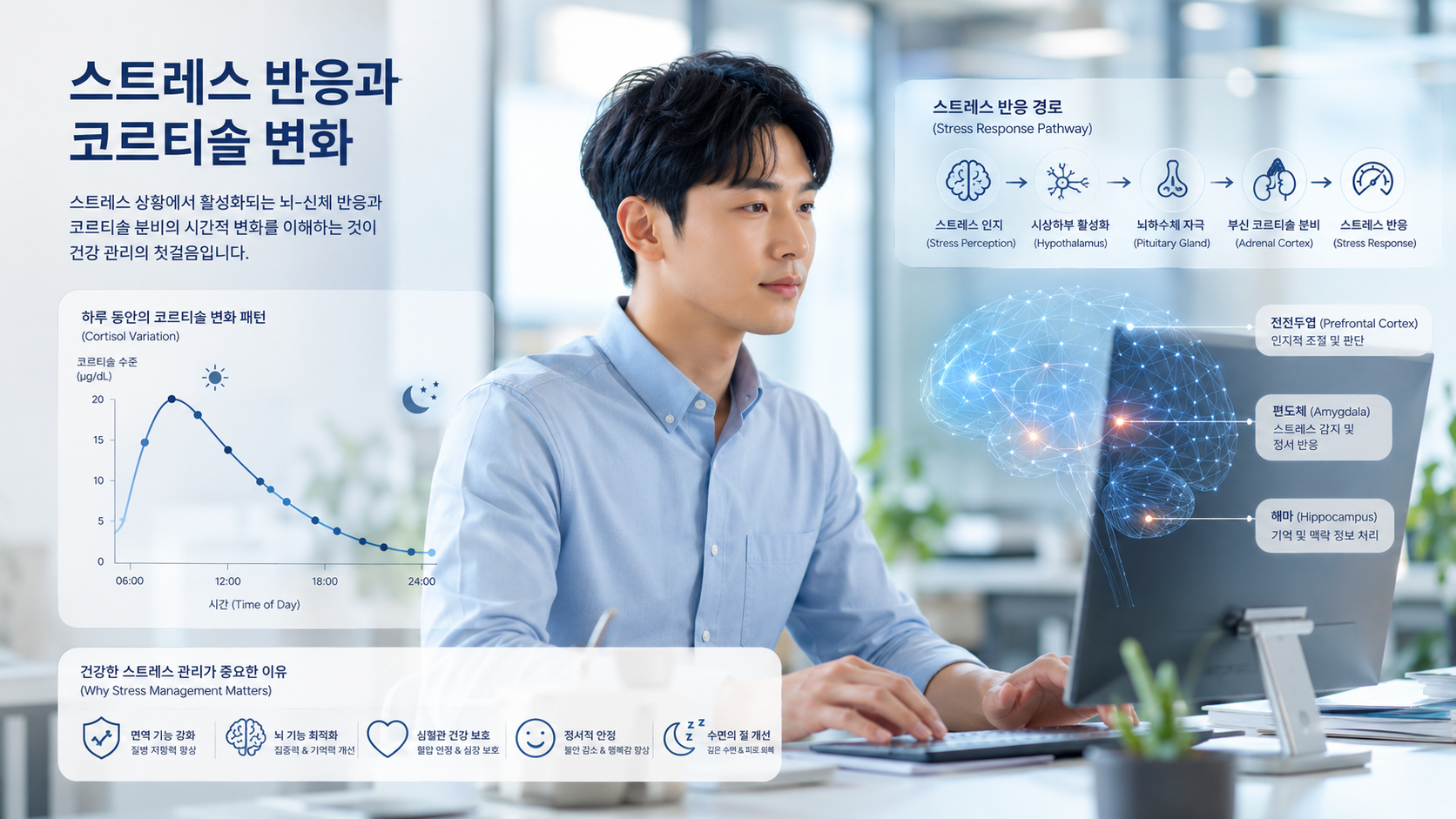 불면증 각성 시스템과 스트레스 호르몬 코르티솔 이미지