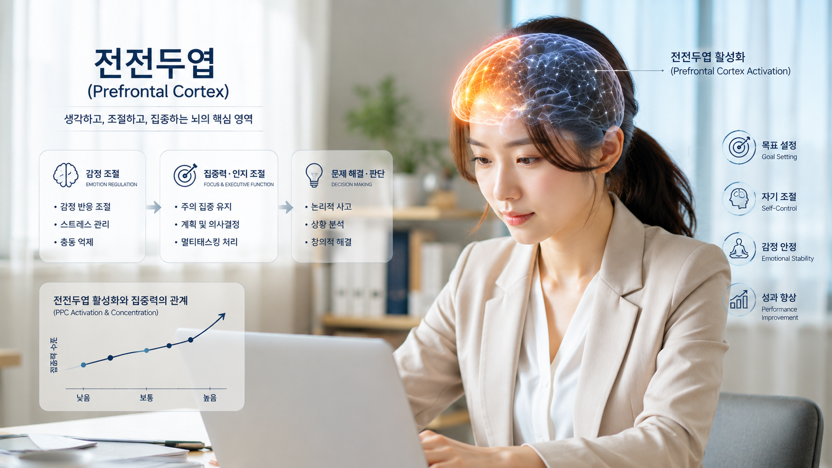 불면증 각성 시스템과 전전두엽 감정 조절 기능 이미지