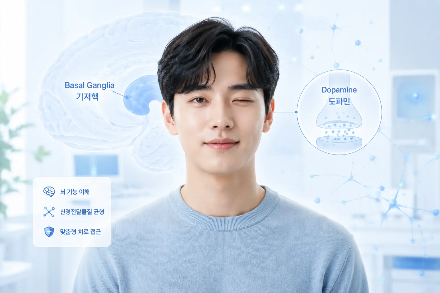 틱장애 도파민 기능 변화를 설명하는 신경생물학 이미지