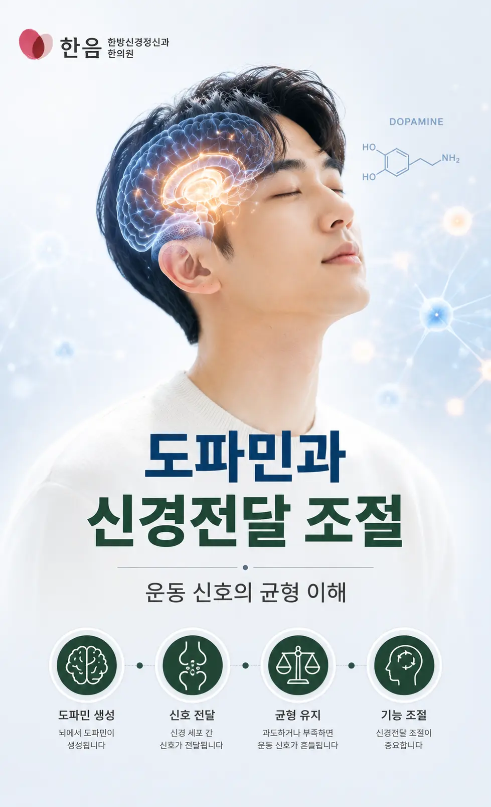 틱장애 도파민 신경전달 조절을 설명하는 이미지