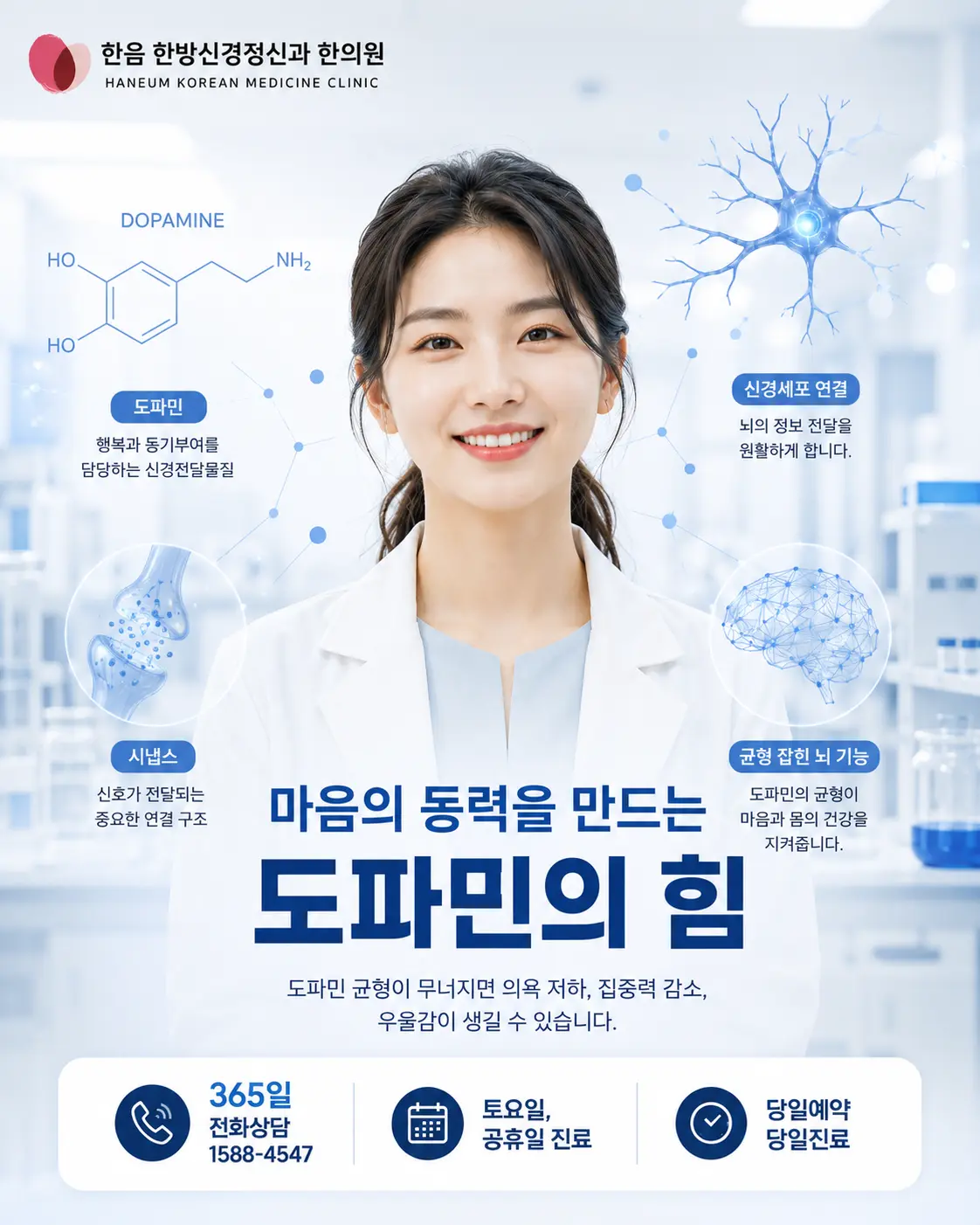 틱장애 도파민 신경전달물질과 운동 조절 변화를 설명하는 의료 이미지