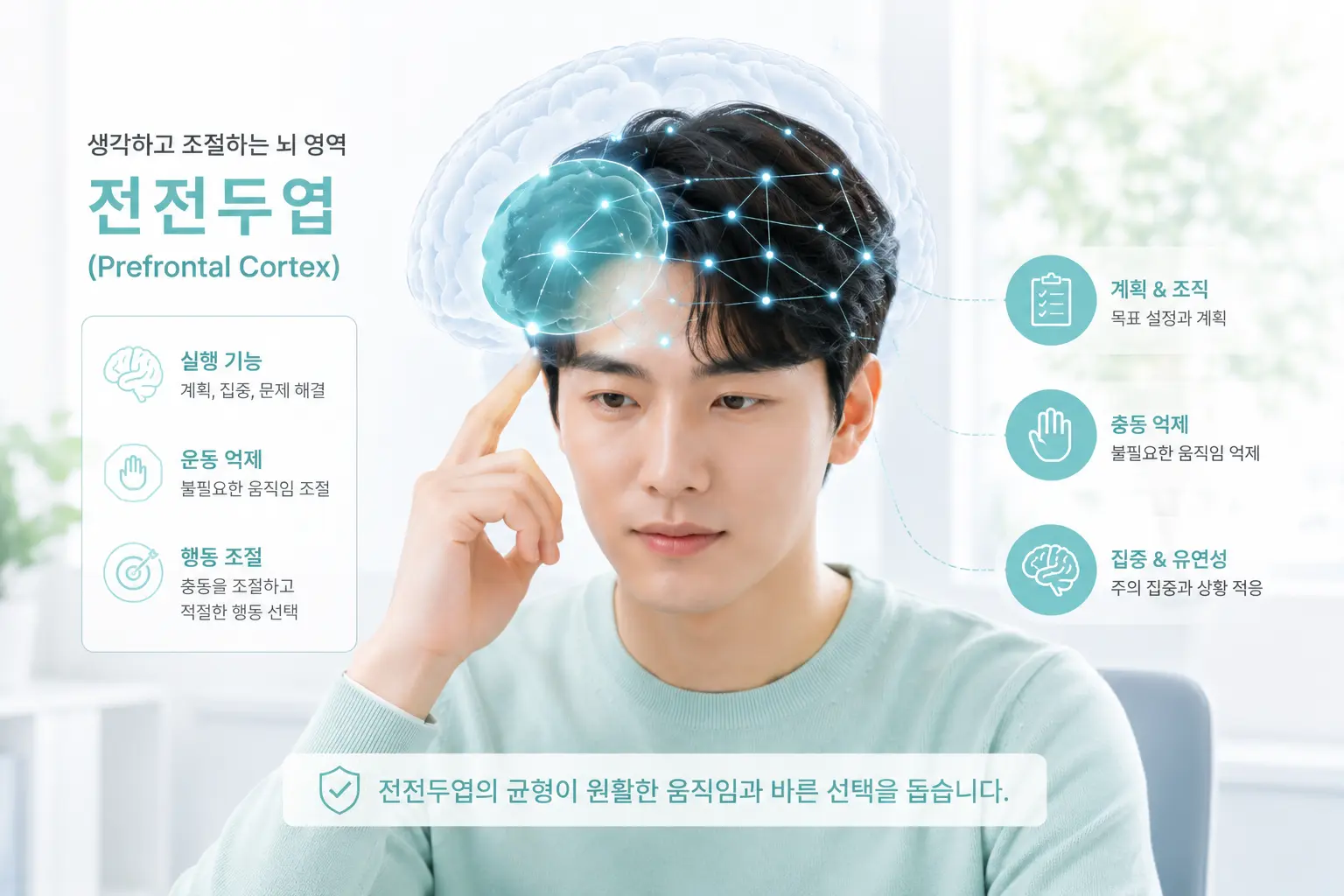 틱장애에서 전전두엽과 운동 억제 기능을 설명하는 이미지