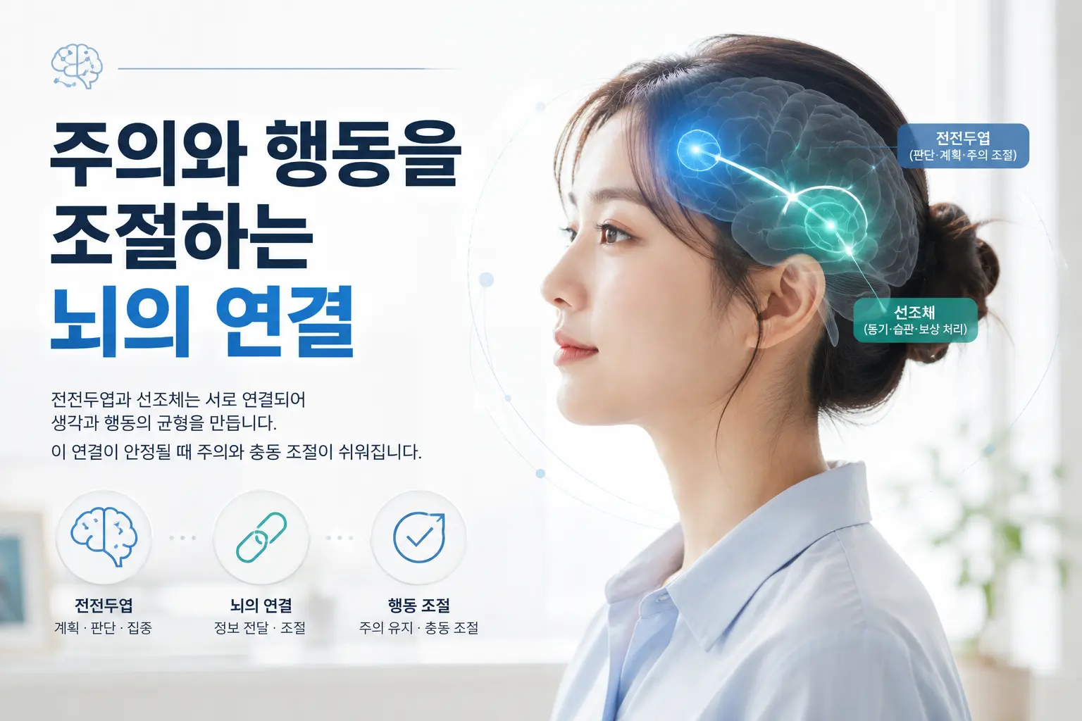 ADHD 전전두엽과 전두-선조체 신경회로를 시각화한 한국인 모델 이미지
