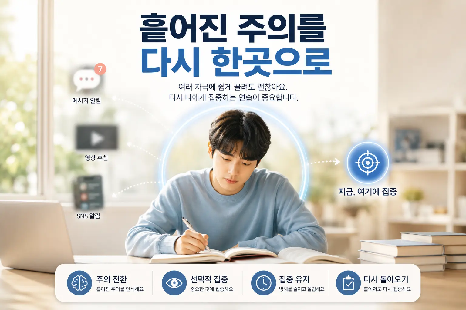 ADHD의 집중력과 주의 전환 특성을 표현한 한국인 대학생 이미지