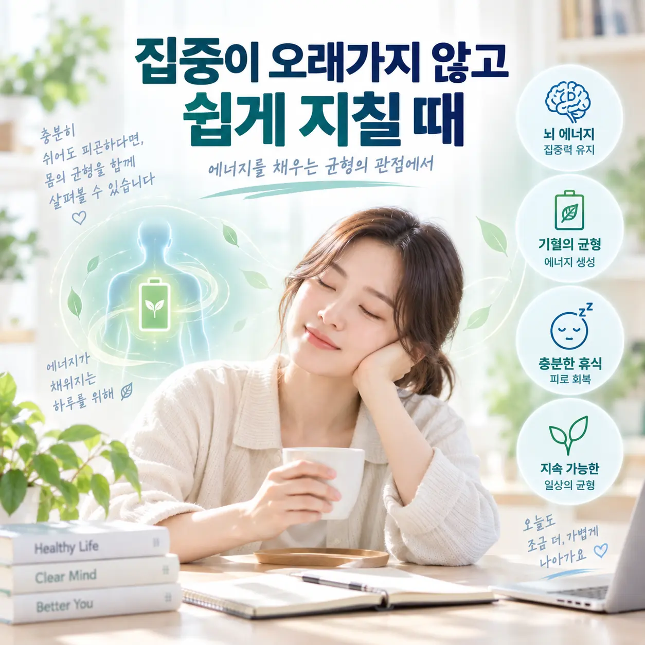 ADHD 집중력 저하와 기혈양허 관점을 표현한 이미지