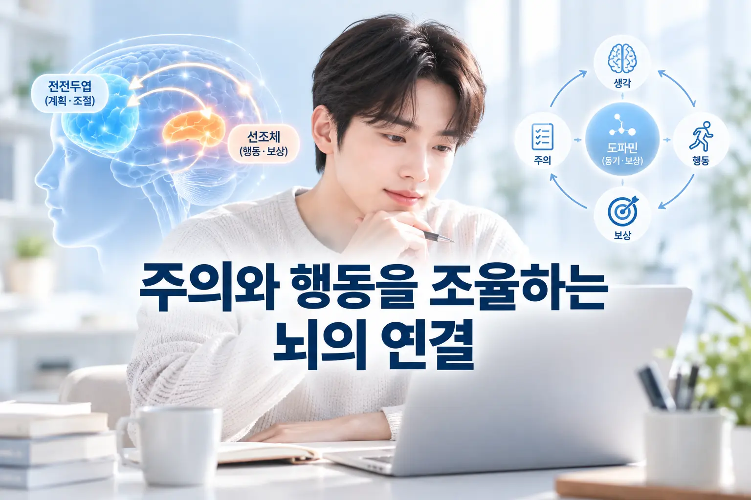 ADHD 자율신경과 전두선조체 신경회로를 설명하는 한국인 모델 이미지