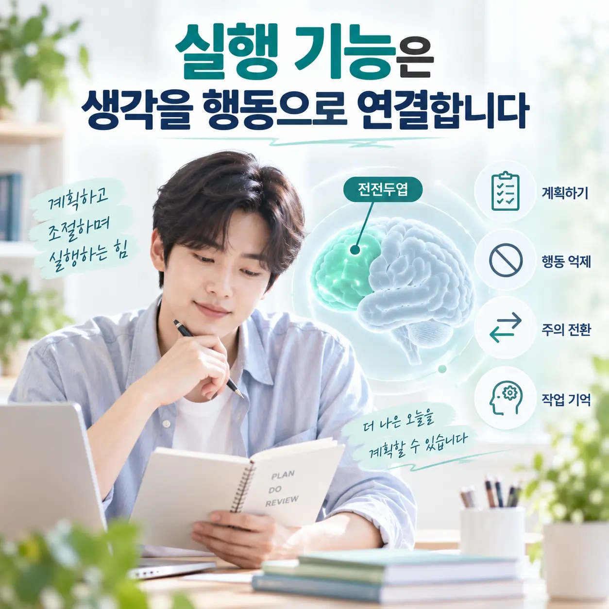 ADHD 한의학 병리와 전전두엽 실행 기능을 설명하는 한국인 모델과 뇌 인포그래픽