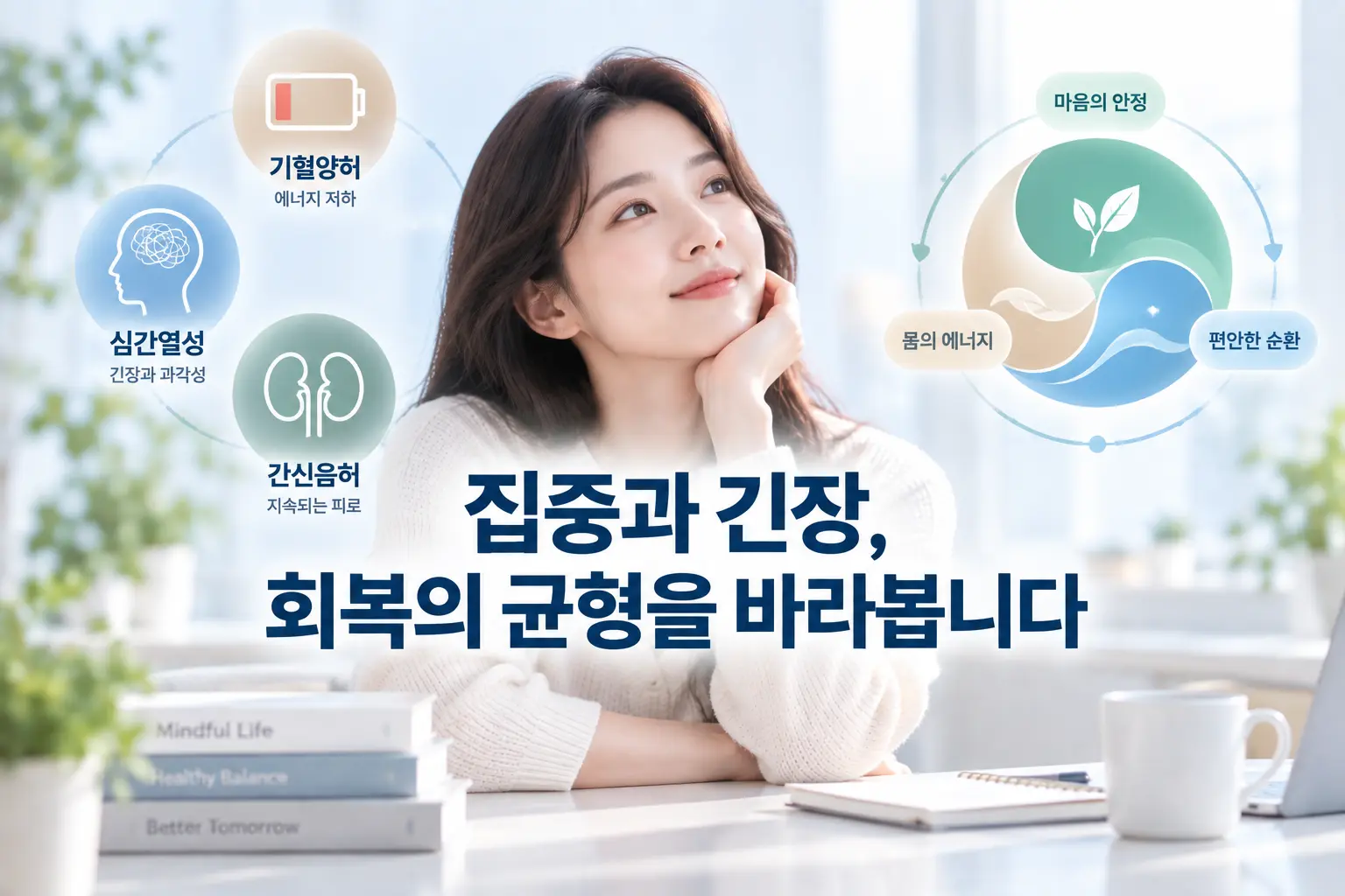 ADHD 자율신경과 한의학적 병리 균형을 설명하는 한국인 모델 이미지