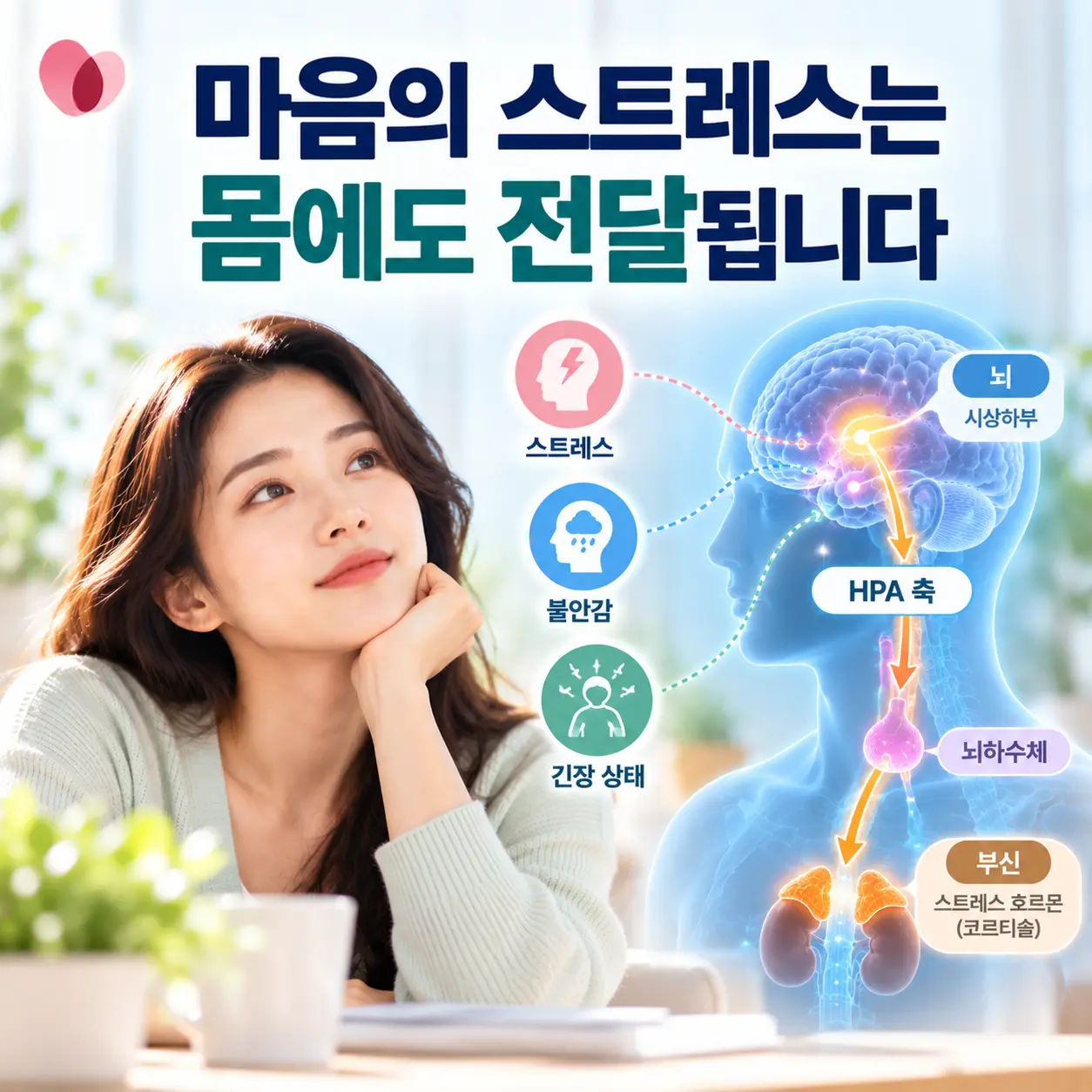 우울증의 스트레스 반응 시스템과 HPA axis 변화를 표현한 이미지