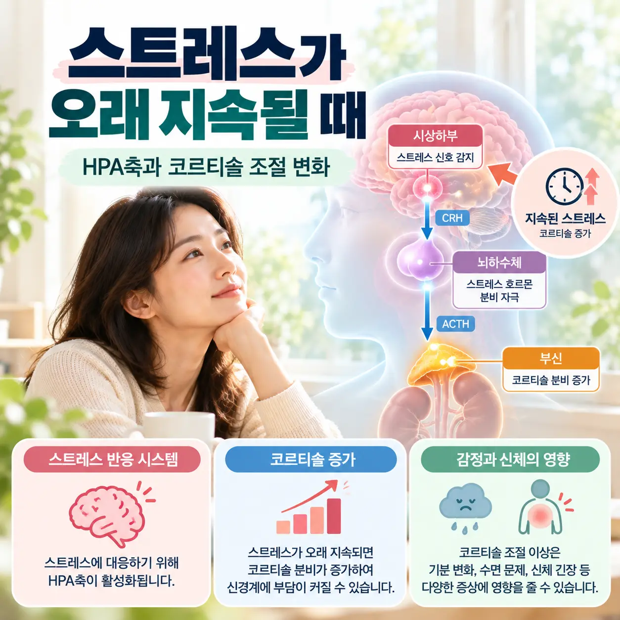 우울증 HPA축 스트레스 반응과 코르티솔 조절 변화 인포그래픽