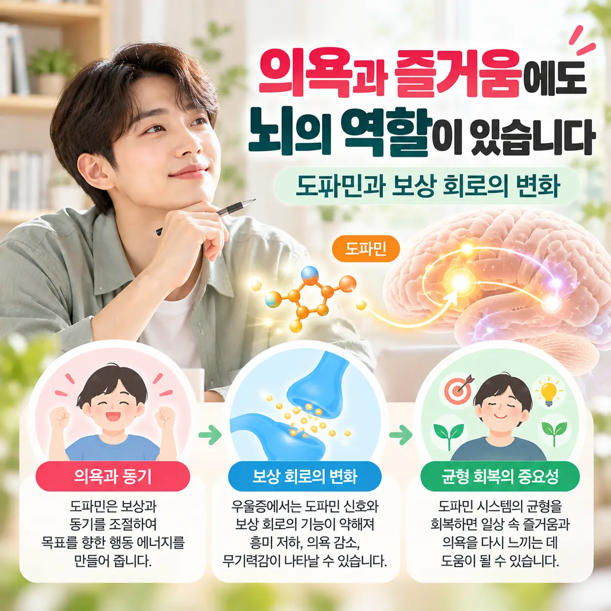 우울증 도파민 보상 회로와 의욕 저하를 설명하는 한국인 남성