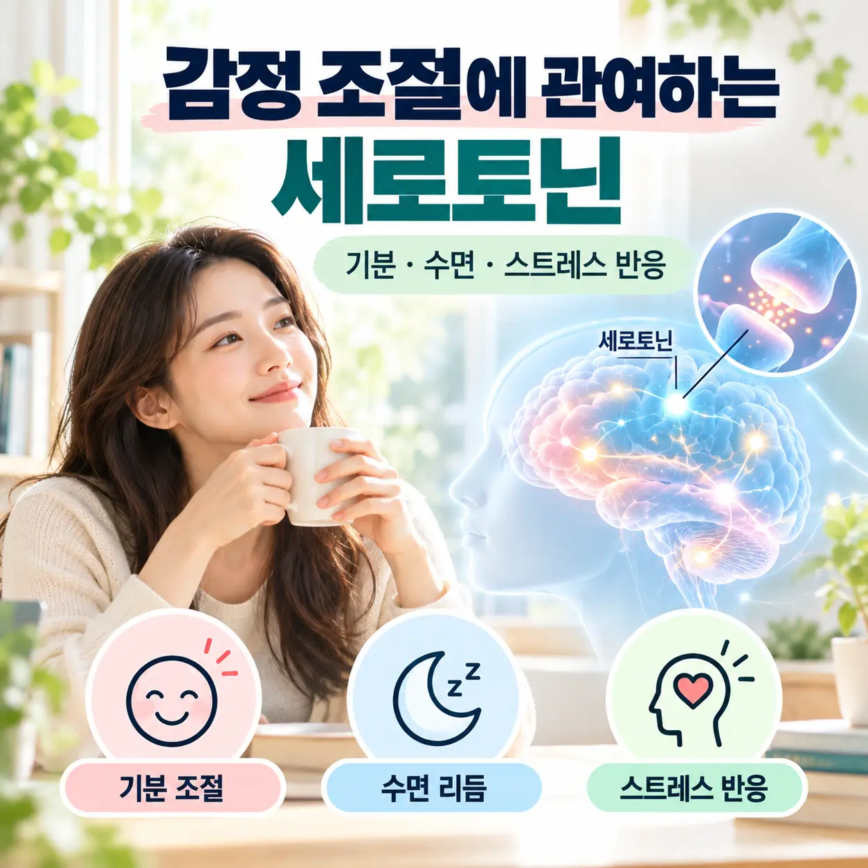 우울증 세로토닌 신경전달과 감정 조절 시스템 설명 이미지