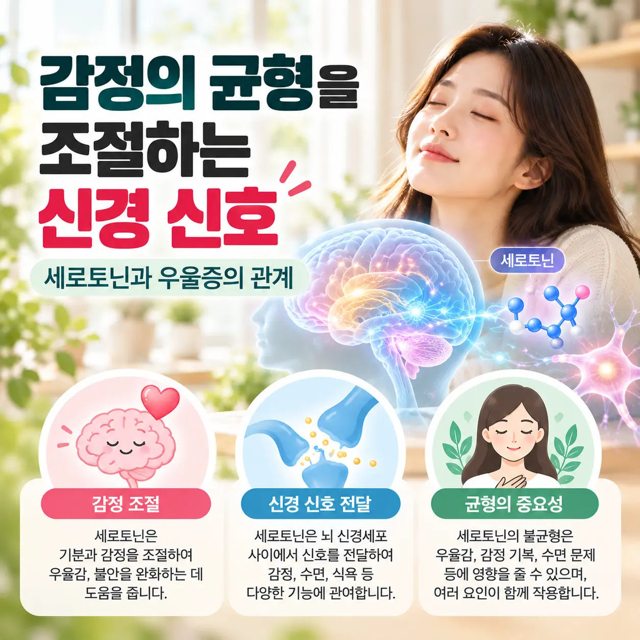 우울증 세로토닌 신경전달물질과 감정 조절 시스템을 표현한 한국인 여성