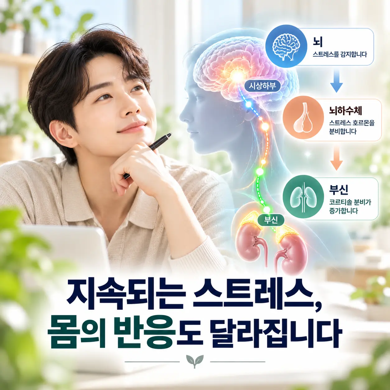 우울증 자율신경과 HPA axis 스트레스 반응 시스템을 설명하는 이미지