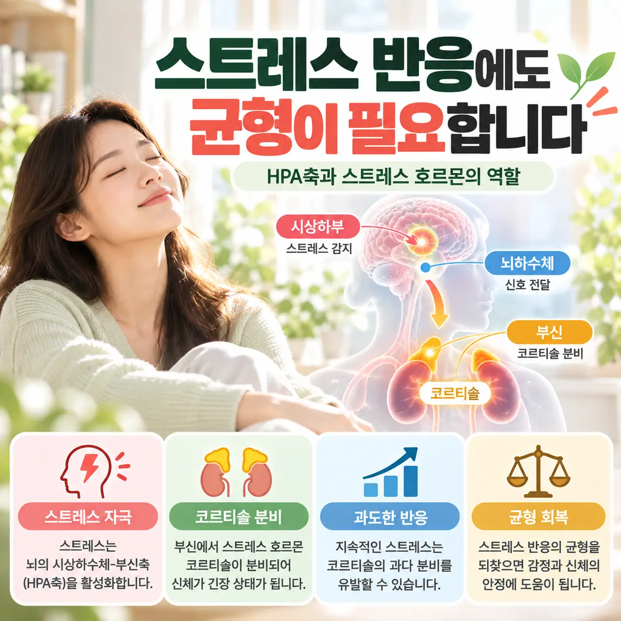 우울증의 스트레스 호르몬 코르티솔과 HPA축 조절 변화를 나타낸 이미지
