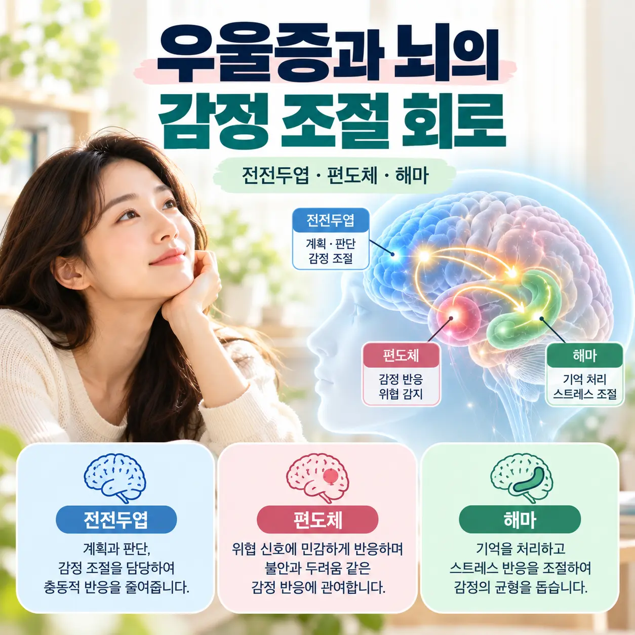 우울증 전전두엽 편도체 해마의 감정 조절 신경회로 설명 이미지