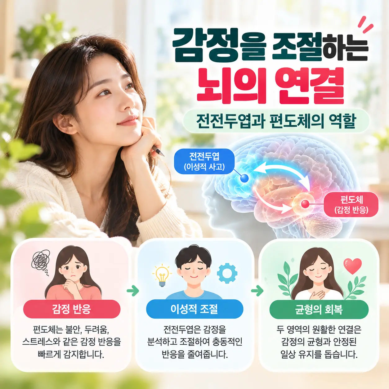 우울증 전전두엽과 편도체의 감정 조절 신경회로를 보여주는 이미지