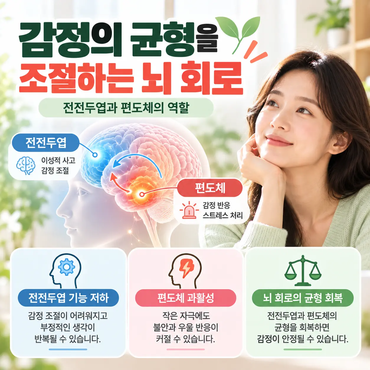 우울증의 전전두엽과 편도체 감정 조절 신경회로를 설명하는 이미지